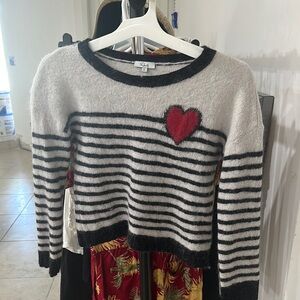Rails Gray and Black Striped Sweater with Red Heart